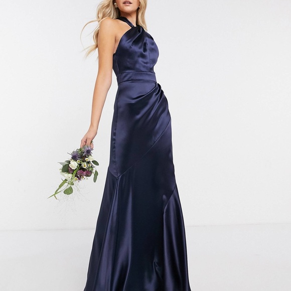 asos navy satin dress ASOS DESIGN satin mix dropped waist maxi dress in navy